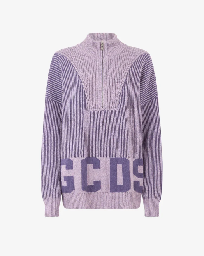 Gcds Ribbed Low Half Zip Sweater